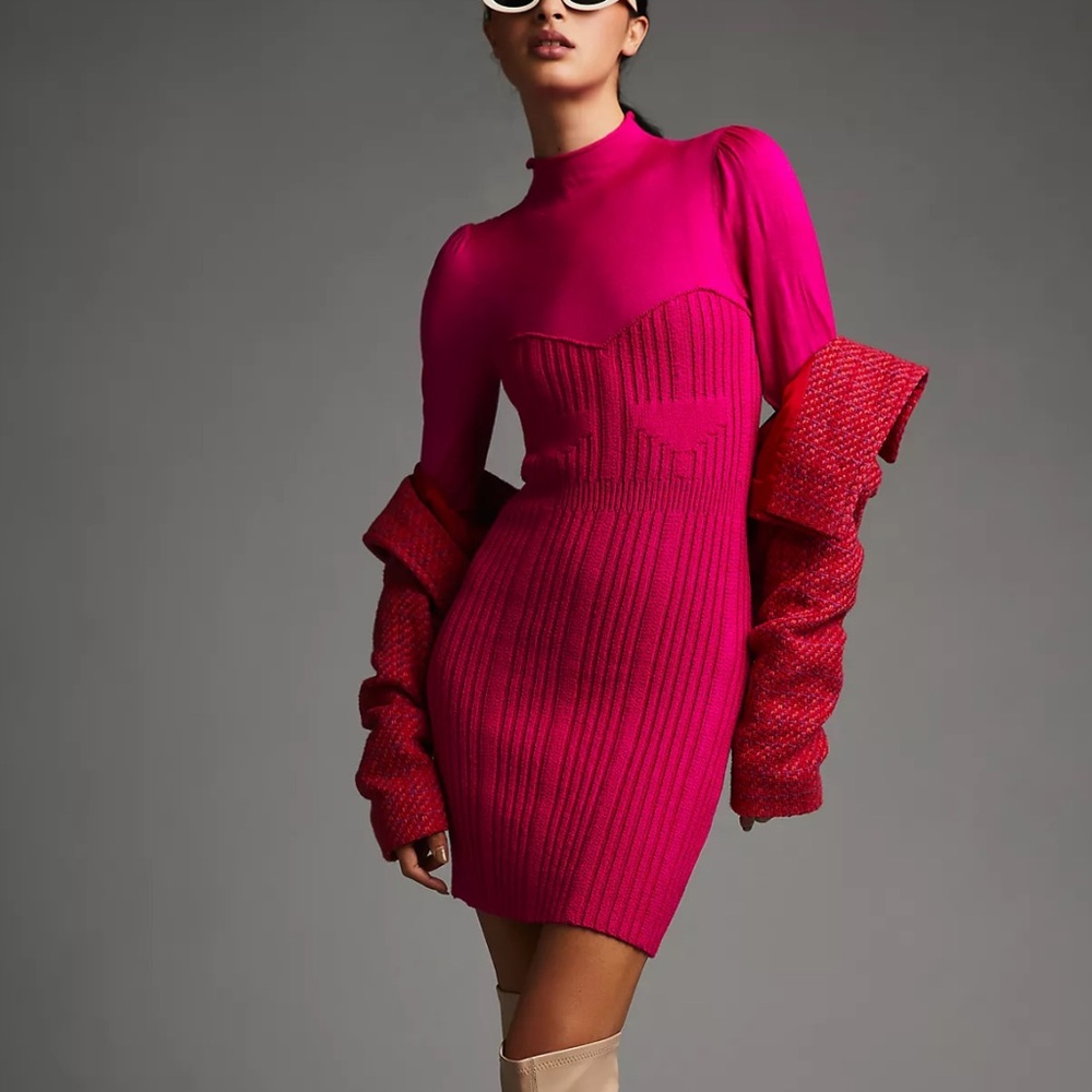 ANTHROPOLOGIE pink turtleneck sweater dress